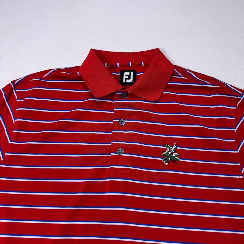 Footjoy Laurel Valley Golf Club Polo Shirt Mens Large Red Striped Performance